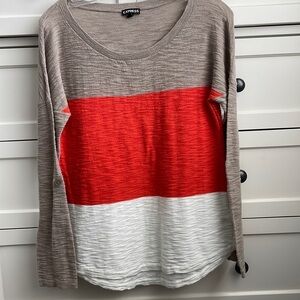 Express Women’s Beige, Red, & White Color Block Striped Long Sleeve Top - Size M